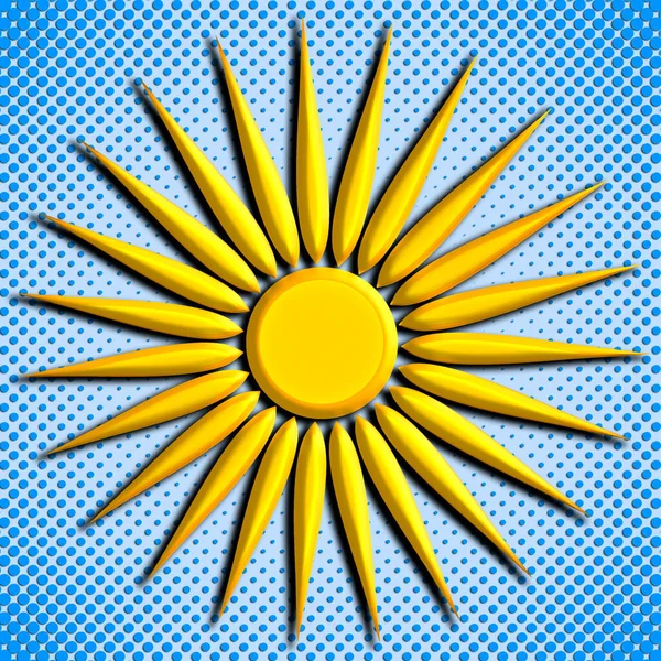 Diseño Amarillo Del Sol Fijado Sobre Fondo Azul Del Medio — Foto de Stock