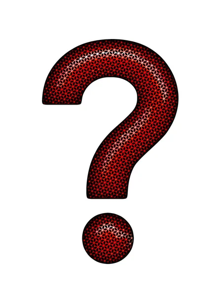 Tek bir parlak, koyu kırmızı soru işareti. Çiçek deseni siyah bir arkaplanda izole edilmiş.