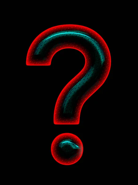 Siyah arkaplanda tek bir saydam kırmızı ve siyah soru işareti var.