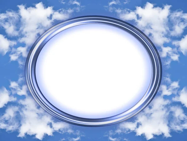 一个不寻常的蓝色椭圆形相框 具有对称的云彩形成背景和复制空间 — 图库照片