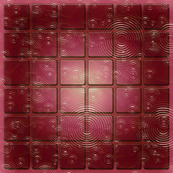 赤い四角形の床のタイルの抽象的な水効果に雨の波紋 — ストック写真