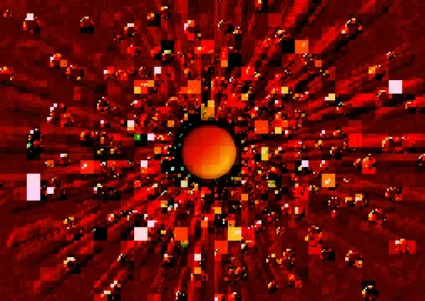 Драматическая Пиксельная Абстракция Взрыва Звезд Ночном Небе Starburst Red Sun — стоковое фото