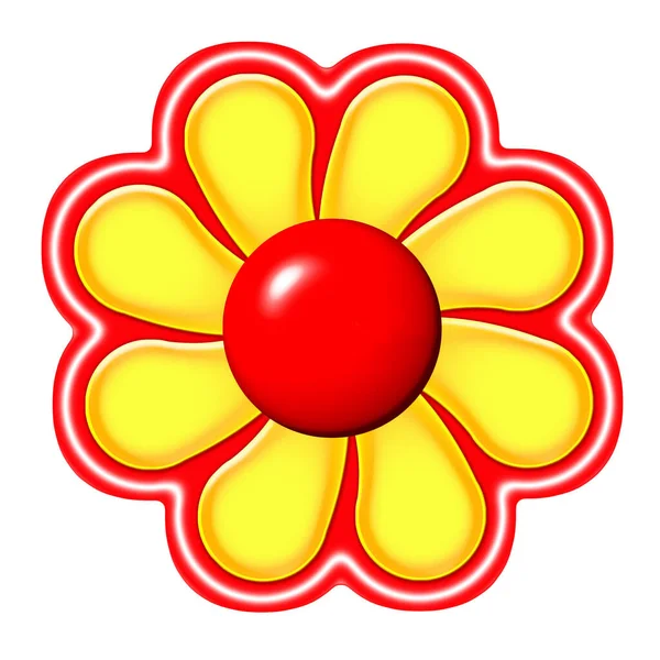 Single Red Yellow Flower Head Cartoon Style Isolated White Background — Stock Photo, Image