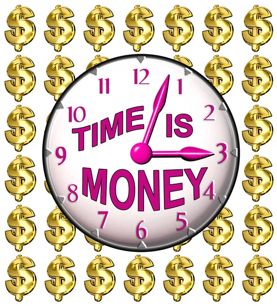 Clock Face Design Business Time Money Text Gold Dollar Pattern — Stock Photo, Image