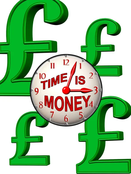 Clock Face Design Business Time Money Text Pound Sterling Sign — Stock Photo, Image