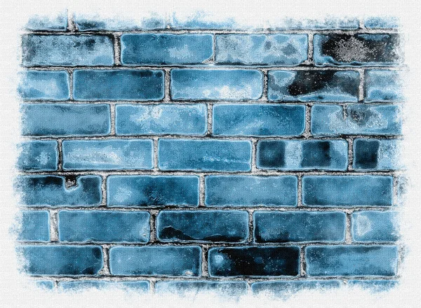 Abstract Close Blue Brick House Wall Grunge Watercolor Painted Canvas — Stock Photo, Image