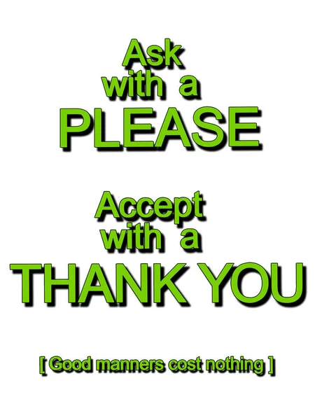 Say Please Thank You Sign Show Good Manners Green Text — Stockfoto