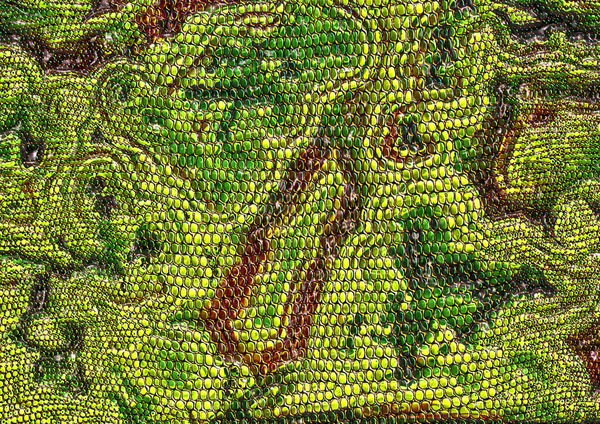 Snakeskin print in green and reddish brown for use as a background or texture.