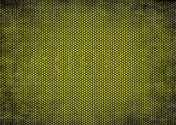 黒の上に黄色の点のグランジー抽象的なハーフトーンパターン — ストック写真