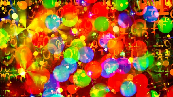 背景として使用するためのバイナリコードデータストリームと楽しい多色のディスコパーティーBokeh — ストック写真