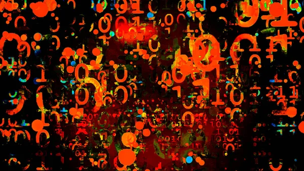Špinavé Abstraktní Grunge Pozadí Datového Proudu Binárního Kódu Červené Žluté — Stock fotografie