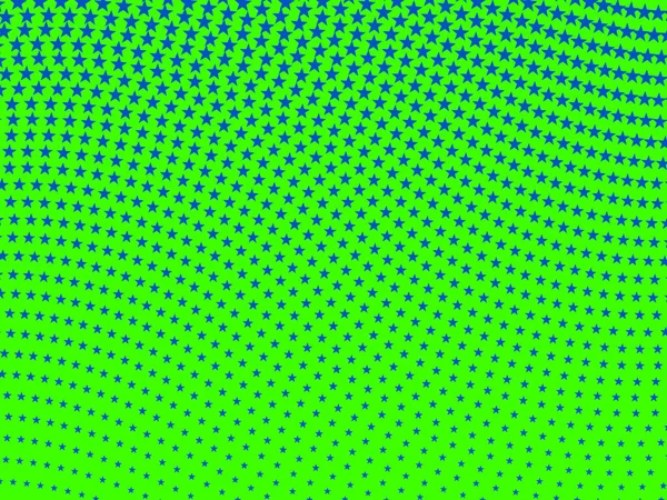 緑の背景に青い星のレトロなポップスタイルの波状のハーフトーンの背景パターン — ストック写真