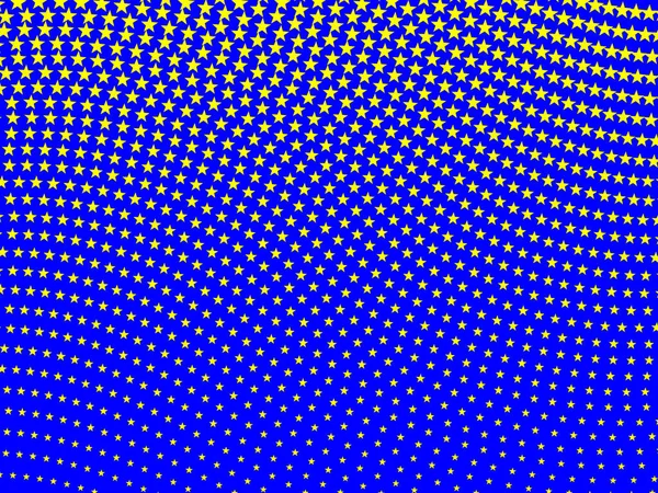 青い背景に黄色の星のレトロなポップスタイルの波状のハーフトーンの背景パターン — ストック写真