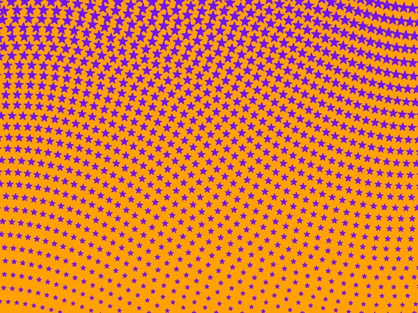 オレンジの背景に紫色の星のレトロなポップスタイルの波状のハーフトーンの背景パターン — ストック写真