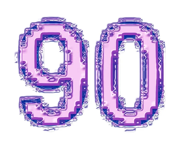 一个漂亮的90号珠宝符号 粉色和蓝色 独立在白色背景 — 图库照片