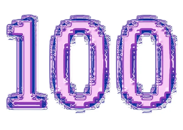 Belo Símbolo Bejeweled Número 100 Rosa Azul Isolado Fundo Branco — Fotografia de Stock