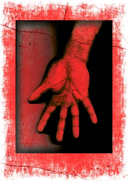 Грандиозная Абстракция Человеческой Руки Тёмной Тени Открытой Ладонью Красном — стоковое фото