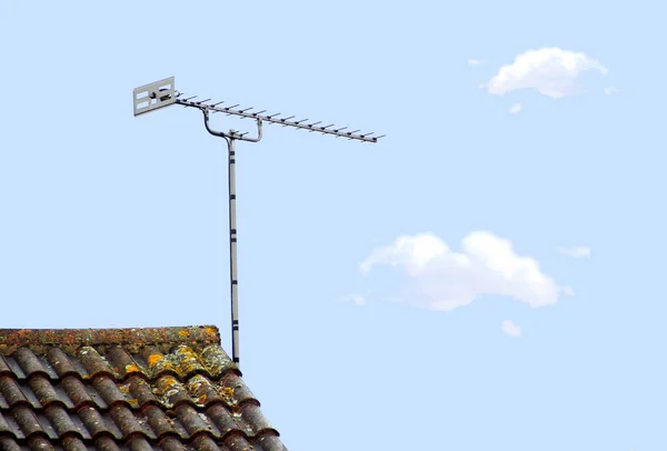 Aerial Tiled Roof Top Isolated Blue Sky Clouds — Stock Photo, Image