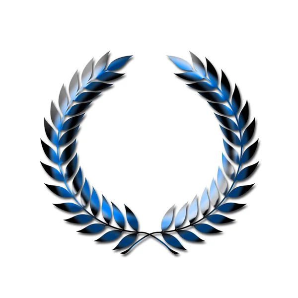 Egy Absztrakt Babérkoszorú Szimbólum Kék Elszigetelt Fehér Alapon — Stock Fotó
