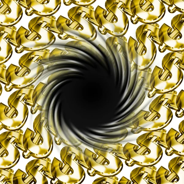 Діагональний Візерунок Золотих Знаків Долара Зникають Чорну Діру — стокове фото