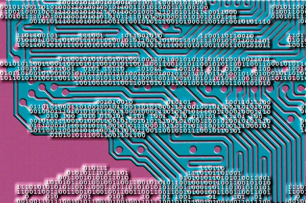Absztrakt Számítógépes Adatkód Háttér Áramkör Háttér Kék Rózsaszín — Stock Fotó