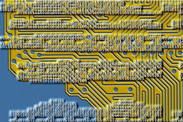 Fundo Código Dados Computador Abstrato Com Fundo Placa Circuito Ouro — Fotografia de Stock