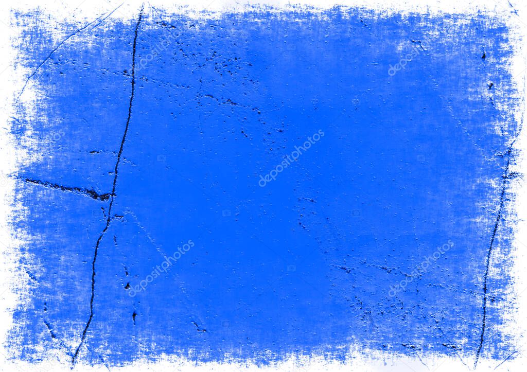 A close up of a stone wall painted blue with cracks for use as a background or texture