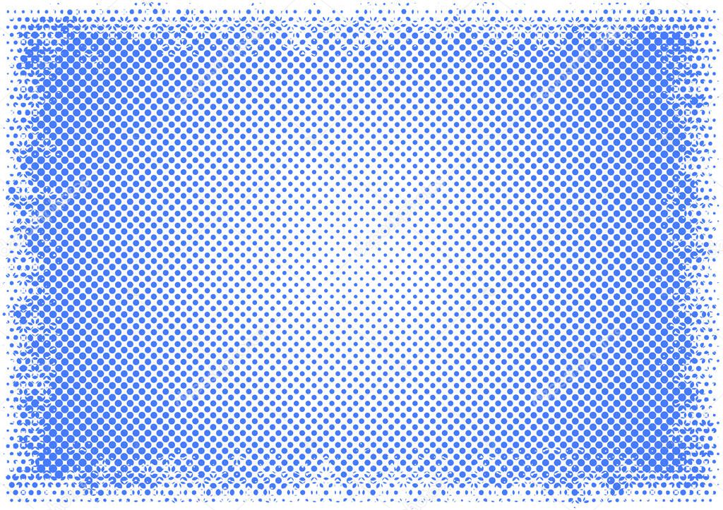 A simple retro style halftone dot pattern background in pastel blue with white edge frame