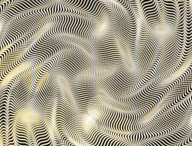 Altın ve gümüşten, yarım ton dalgalı ve kıvrımlı, parlak, soyut bir desen.