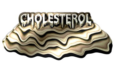 Yapışkan kolesterol işareti 3 boyutlu resimde beyaz bir arkaplanda izole edildi