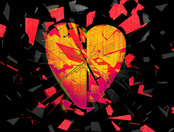 Heart Broken Exploding Pieces Abstract Black Background — Stock Photo, Image