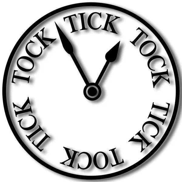 Reloj Tick Tock Blanco Negro Ilustración Negro Aislado Sobre Fondo —  Fotos de Stock