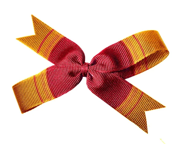 Fabric Ribbon Bow Red Gold Isolated White Background — Stock Photo, Image