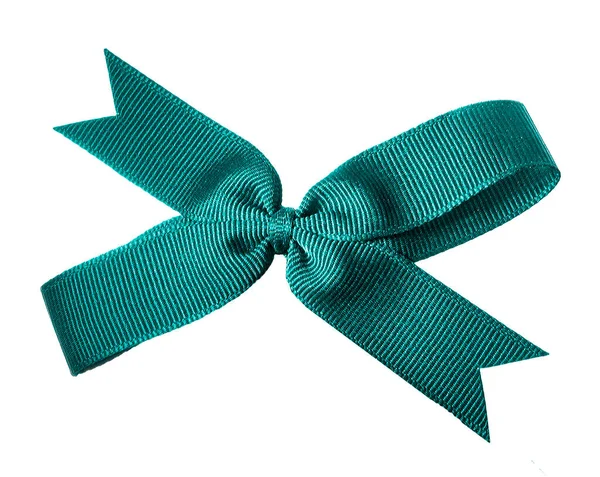 一条深绿色的 与白色背景隔离的织物缎带弓 — 图库照片