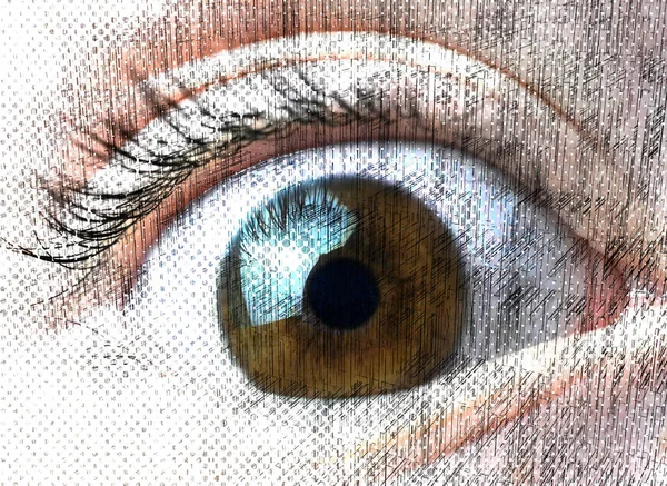 A grunge style eye abstract with halftone and scratches