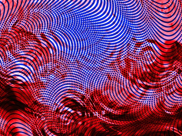 波打つ波と渦が赤と青の美しい抽象的なハーフトーンパターン — ストック写真