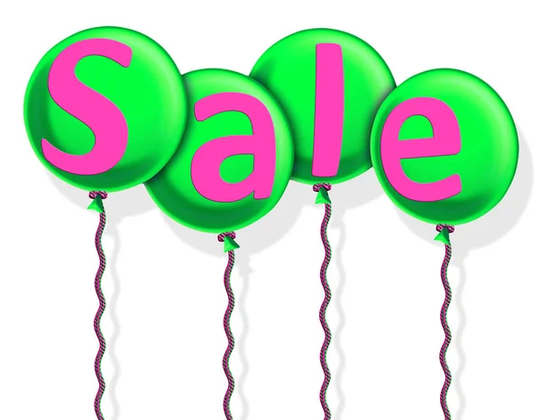 Sale Balloons Sign Ribbons Green Pink Illustration Isolated White Background — Stock Photo, Image