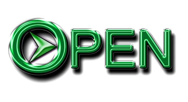 Świecący Neon Ilustracja Open Znak Zieleni Stosowania Jako Znak Sklepu — Zdjęcie stockowe