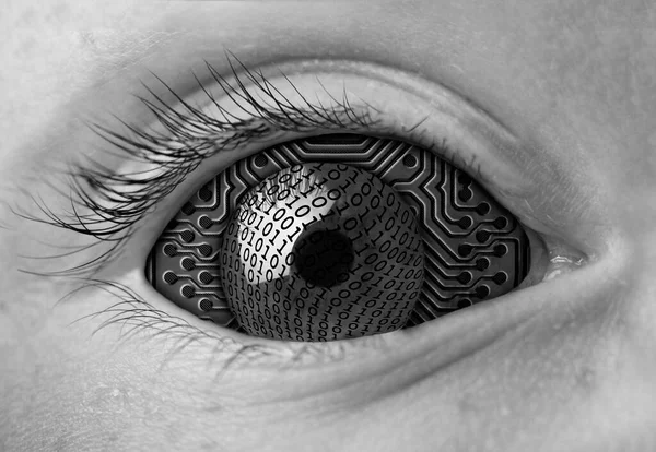 Uma Imagem Reconhecimento Olhos Humanos Com Circuito Eletrônico Design Fluxo — Fotografia de Stock