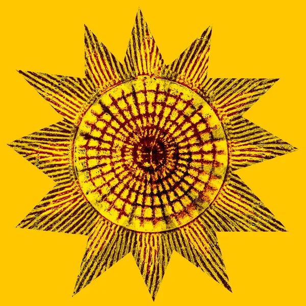 Ένα Ρετρό Sun Star Σχέδιο Πλακιδίων Κίτρινο Και Πορτοκαλί — Φωτογραφία Αρχείου
