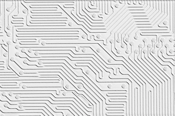 An embossed printed circuit board design as a white texture for use as a background