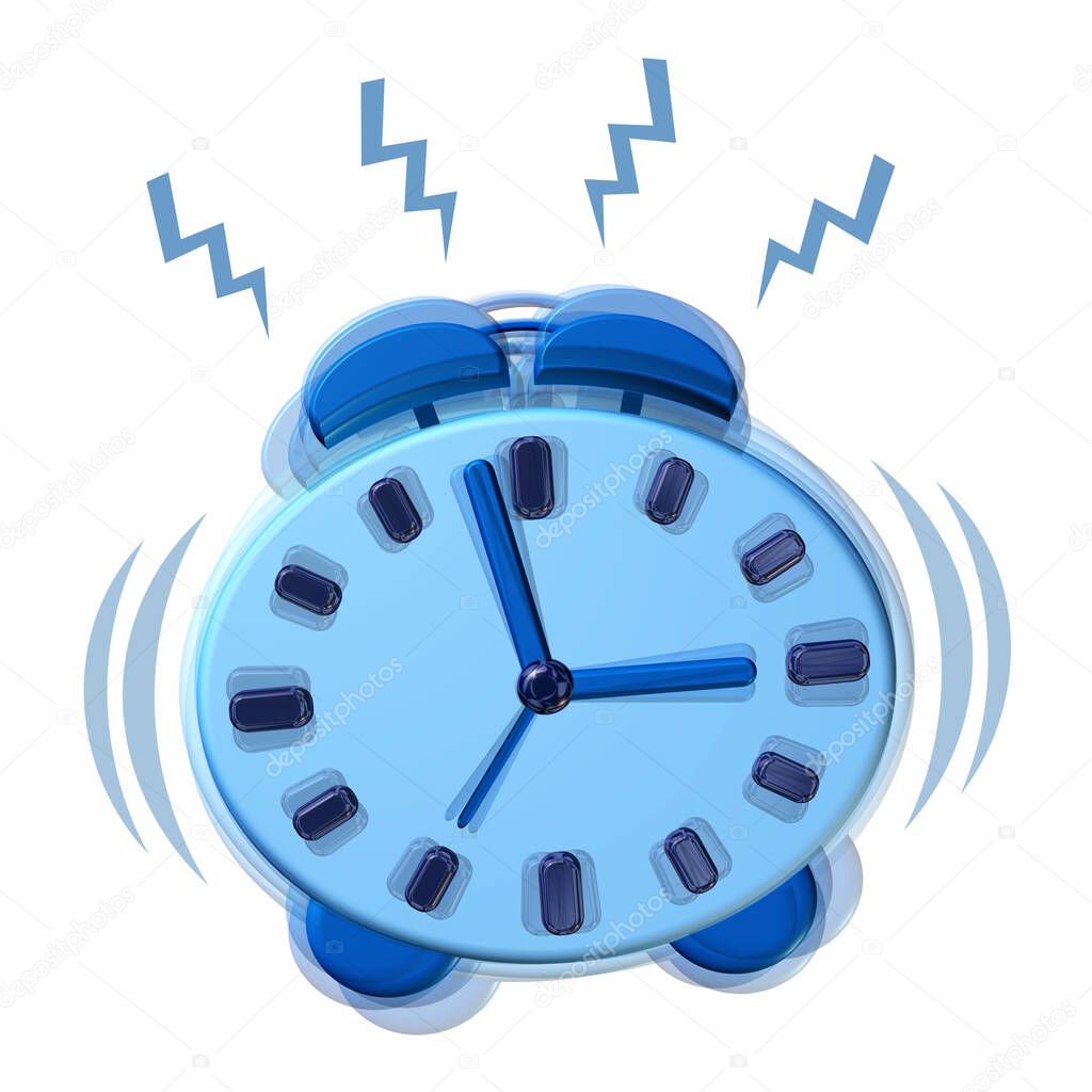 A ringing alarm clock 3D illustration in blue isolated on a white background