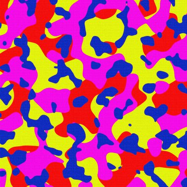 Parti kamuflaj deseni açık pembe, kırmızı, sarı ve mavi.