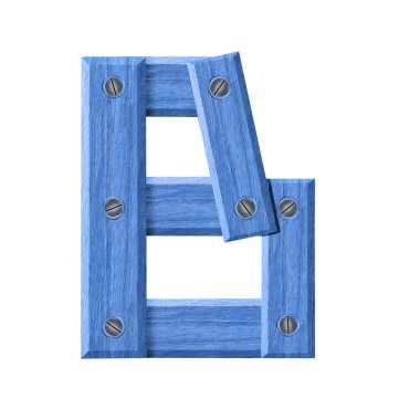 Whit üzerinde izole edilmiş 3 boyutlu illüstrasyonla modaya uygun mavi bir ahşap içinde B harfi sembolü