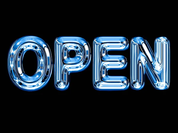 Niebieski Neon Open Znak Dla Sklepu Ilustracji Izolowanej Czarnym Tle — Zdjęcie stockowe