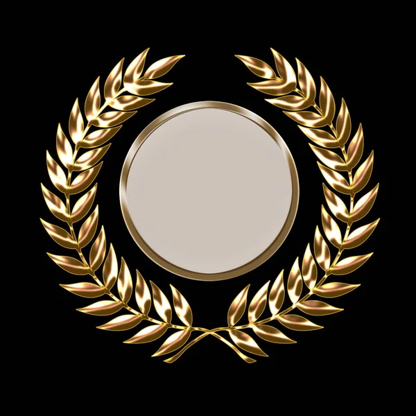 Gold Laurel Wreath Award Isolated Black Background Illustration Copyspace — Stock Photo, Image