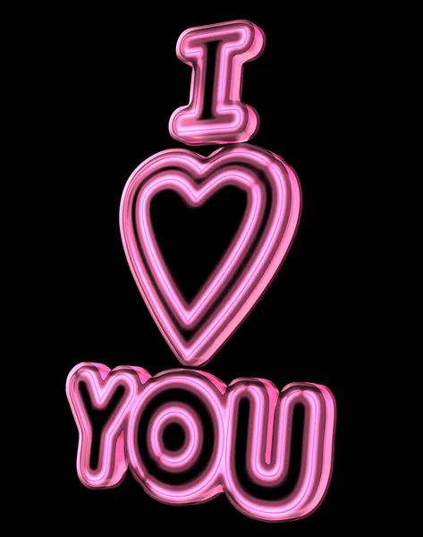 Pink Neon Sign Saying Love Heart You Isolated Black Background — Stock Photo, Image