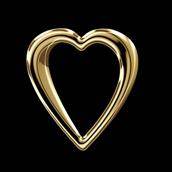 3Dイラストで黒に孤立した愛の象徴として美しい光沢のある黄金の心 — ストック写真