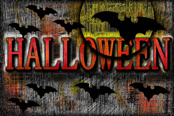 Een Halloween Poster Ontwerp Met Maan Vleermuizen Grunge Achtergrond — Stockfoto