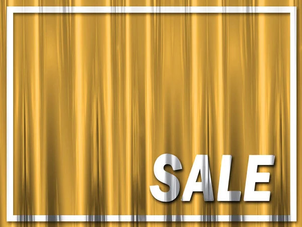 A store window sale sign with curtain effect in gold